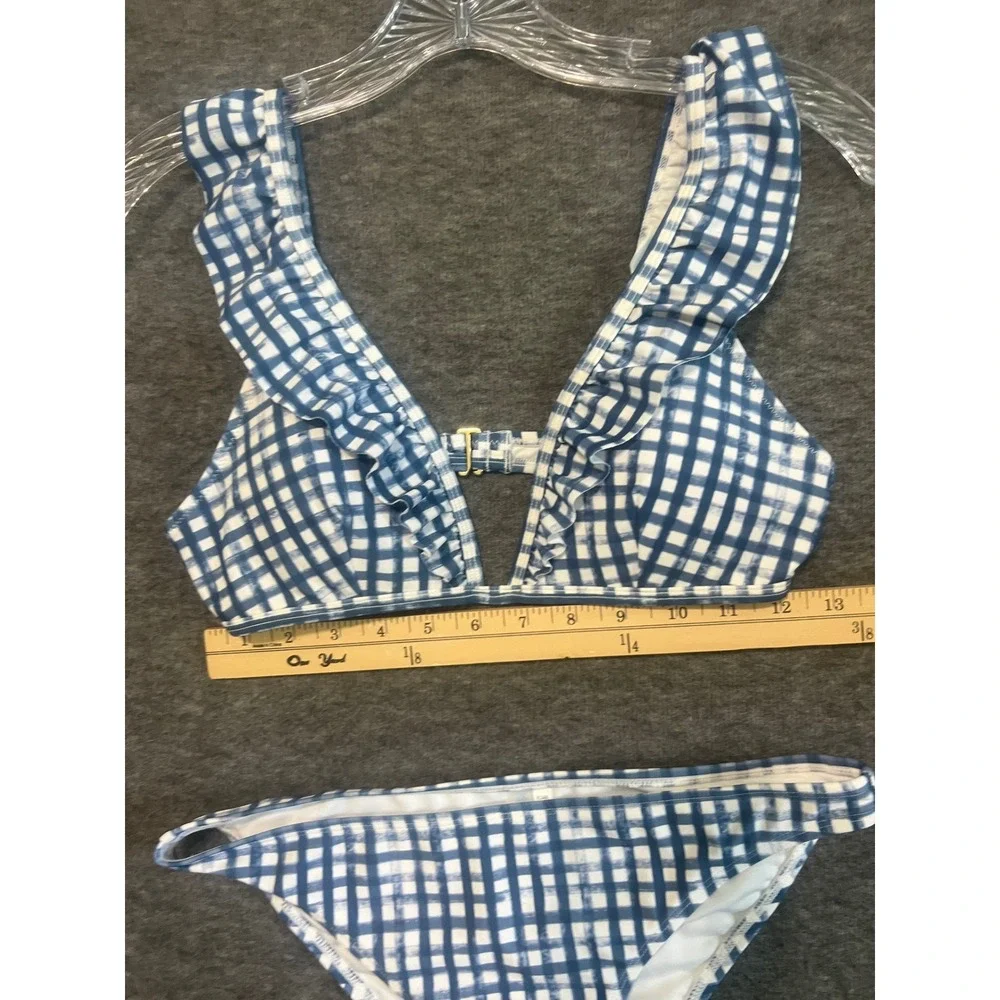 Southern Tide Blue Gingham Ruffle Bikini Set Top S Bottom XS Style 9228 9227